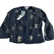 NWT Chicos Blazer Womens SZ 0 Black Floral Embroidered Beaded Sequin Jacket