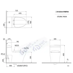 附發票 含稅 CAESAR凱撒 二段式省水單體馬桶 CF1356-30cm/CF1456-40cm 中部免運【東益氏】