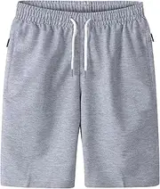 [Aosufei] Men's Elastic Waist Basic Swim Trunks Quick Dry Breathable Solid Shorts Lightweight Shorts with Zipper Pockets