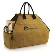 Heavy Duty Waxed Canvas Log Carrier Tote Bag with Unique Embroidered Logo, Rust