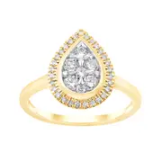 Bevilles Pear Halo Ring with 1/2ct of Diamonds in 9ct Yellow Gold