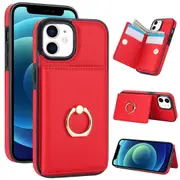 IPhone 13 Mini 5.4 Inch With Card Holder,Military Grade Drop Protection,Durable Shockproof Cover-Red