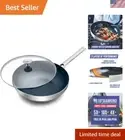 11" Stainless Steel Wok Pan with Glass Lid - Induction Compatible & Nonstick