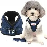 ZUNEA Small Dog Harness and Lead Sets No Pull Adjustable Reflective Step-in Soft Mesh Corduroy Vest Harnesses for Boy Girl Pet Dogs Puppy Chihuahua Cats Blue XS