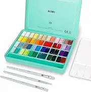 HIMI Gouache Paint Set, Twin Cup 48 Colors x 12ml/0.4oz with 3 Brushes & a Palette, Non-Toxic, Jelly Guache Paint for Canvas and Watercolor Paper - Perfect for Beginners, Students, Artists