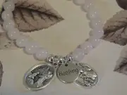 St Raphael, Guardian Angel/St Michael Healing Charm Rose Quartz Crystal Bracelet