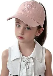 [AMPOSSTO] Cute Bow Baseball Cap for Kids Girls High Ponytail Sun Protection Hat Outdoor Travel Sports Caps