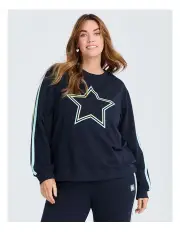 [Taking Shape] Cotton Stripe Star Sweatshirt in Navy