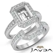 Diamond Engagement Halo Ring Emerald Bridal Sets 14k Gold White Semi Mount 1.4Ct