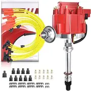 MAS Ignition Distributor w/Cap & Rotor and Spark Plug Wires Ignition Combo Kit GM08 GM08WIRE Compatible with Chevy SBC 350 BBC 454 HEI DD-SBC-HEI-V8 850001R GM08