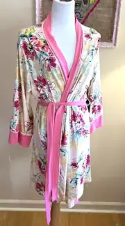NEW Nanette Lepore Women's Robe Kimono | Size Medium | Pink Floral Stretch LARGE