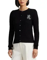 [Lauren Ralph Lauren] Cable-Knit Cotton Cardigan in Black