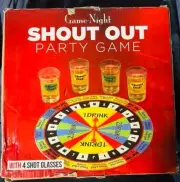 NEW - Game Night Shout Out Party Game, with 4 Shot Glasses, Glass Game Board