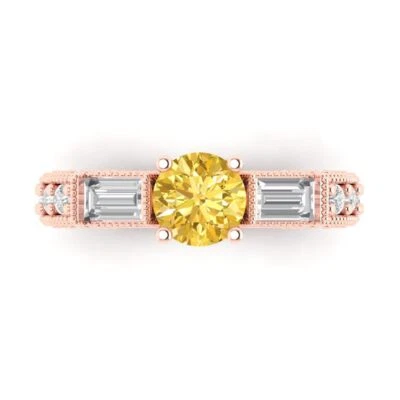 2.14Ct Round Cut Yellow Gemstone Solid Gold Engagement Promise Statement Ring