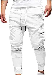 [Rkwins] Cargo Pants for Men Stretch Elastic Waist Joggers Regular Fit Cargo Joggers Outdoor Hiking Pants with Pockets