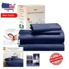 Cooling King Size Cotton Sheet Set - 4-Piece Navy Blue Bedding with Deep Pockets