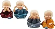 ＫＬＫＣＭＳ 4 Pieces Cute Gong Fu Boy, Chinese Kung Fu Monk Figurines, Monk Doll Ornament for Car Dashboard