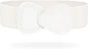 [Tenorbass] Elastic Wide Waist Belts for Women Dresses Cinch Belts, Leather Stretchy Belt with Interlock Buckle Vintage Decorative Belts Fashion Lady Waistband, White