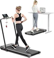 [UMOMO] 2 in 1 Electric Folding Walking Pad Treadmill, Portable Under Desk Treadmil for Home Office Gym Exercise Fitness, 2.2HP Motor Max 12 km/h, with APP and LED Display