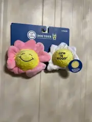 LIFE IS GOOD Set Of 2 Beautiful Flowers Spike Ball Dog Toy Clinker & Squeaker