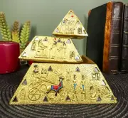 Egyptian Mythology Pyramid Keepsake Three Level Box Home Decor 5" Tall Gold
