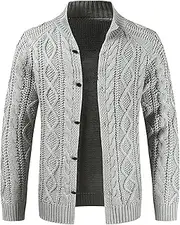 [Generic] Men's Twisted Flower Thick Cardigan Slim Fit Knitted Heavy Weight Sweater Loose Plus Size Knitted Cardigan for Men