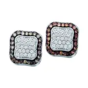 10kt White Gold Womens Round Brown Diamond Square Cluster Earrings 1.00 Ctt