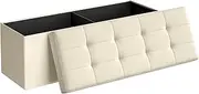 SONGMICS Foldable Storage Ottoman Bench, Stylish Linen-look Fabric Storage Chest, Footrest, Bedroom Bench with Storage Comfortable (Beige)
