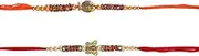 [SWAMISP] Rakhi for Brothers Beads & Pearl Design Rakhi Traditional Handmade Rakhi Set, Indian Festive Rakshabandhan Bro Bracelet Thread Rakdi Rakhee Gift Set of 2, Medium, Silk, No Gemstone