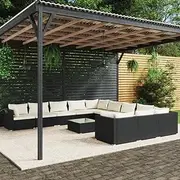 12 Piece Garden Lounge Set with Cushions Poly Rattan Black,Outdoor Furniture Sets-3102815