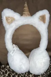 EARMUFFS UNICORN PLUSH WHITE W/GOLD SHIMMERING HORN/EARS SUPER CUTE!!