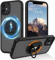 GUAGUA Magnetic for iPhone XR Case iPhone 11 Case with Stand [360° Ring Holder] Phone Case Cute Slim Translucent Anti-Fingerprint Matte Shockproof Cover,Black