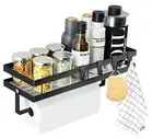Spice Rack Organizer Wall Mounted with Paper Towel Holder, Bathroom Shelves