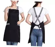 Crossback Adjustable Bib Apron Waterdrop Resistant with 2 Pockets 1 Pack Black