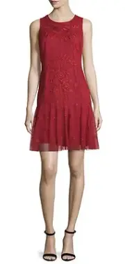 AIDAN MATTOX NWT $440 Women’s Embroidered Sleeveless Mesh Dress Garnet 6, 8