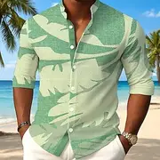 Men's Plants Palm Leaf Shirt Button Up Shirt Stand Collar Shirt Long Sleeve Casual Outdoor Vacation Daily Spring Fall Mandarin Collar Band Collar 3D Print Line