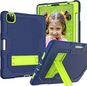 Cavor for iPad Pro 11 Case 3rd Generation 2021/ 2nd Gen 2020/ 1st Gen 2018 Case 3 in 1 Heavy Duty Rugged Shockproof Protective Cover with Built-in Kickstand Pencil Holder Anti-Slip(Navy Blue+Olivine)