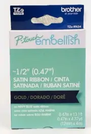 Brother P-touch Embellish Tape for Label Maker 1/2" Gold on Black Satin Ribbon