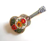Vintage Micro Mosaic Millefiori Guitar Mandolin Bouquet Brooch Pin 1960's