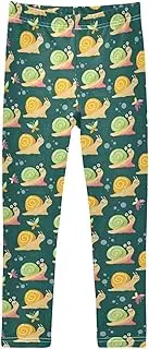 [Joisal] Cute Snail Green Pants for Girls, Ideal for Gymnastics Pants for Girls, Kid Leggings, 4-10T