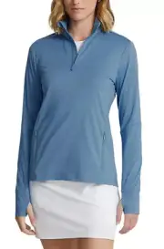 RLX Ralph Lauren Women Stretch Jersey Golf Quarter Zip SMALL Blue Pullover UPF50