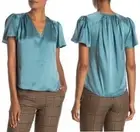 Rebecca Taylor Light Teal Blue Short Sleeve Silk Charmeuse Top Size 8 Blouse New