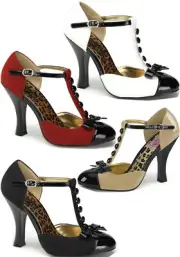 Pleaser Pinup Couture SMITTEN-10, 4" Heel T-Strap D'Orsay Pump W Mini Bow Accent