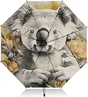 [PDZRMY] Koala Florals UV Protection Travel Umbrella Compact for Rain and Sun - Auto Open and Close UPF 50+ Windproof Portable 46” Sun Umbrella for Women and Men
