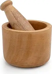 Handmade Indian Wooden Mortar and Pestle Set Natural Rustic Style Herb Spice Grinder Masala Mixer Manual Kharal Mashing Bowl Seasonings Pill Crusher Kitchen Utensils Housewarming Gift
