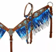 METALLIC 2 Tone FRINGE BREASTCOLLAR BRIDLE REINS SET Showman Tooled Leather
