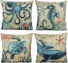 Mediterranean Nautical Outdoor Throw Pillow Covers Beach Coastal Sea Turtle