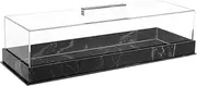 DJAPWPX-Rectangular Cake Tray with Lid, Acrylic Rectangle Cake Stand, Clear Rectangle Cake Platter, Marbleized Bakery Display Case, Dessert Display Case, Cake Tray for Countertop Cakes (Black)