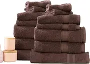 14pc Renee Taylor Stella Hand/Bath Towel/Mat Set Soft Bamboo Cotton 650GSM Cocoa