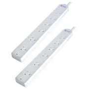 2x Sansai 6-Way Overload Protected Powerboard 1m Lead Extension Cord Port White